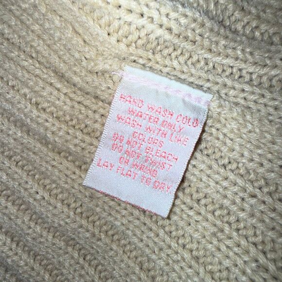 Vintage Derek Heart Camel Cable-Knit Sweater Coat | Longline Button-Up Cardigan - Picture 12 of 13